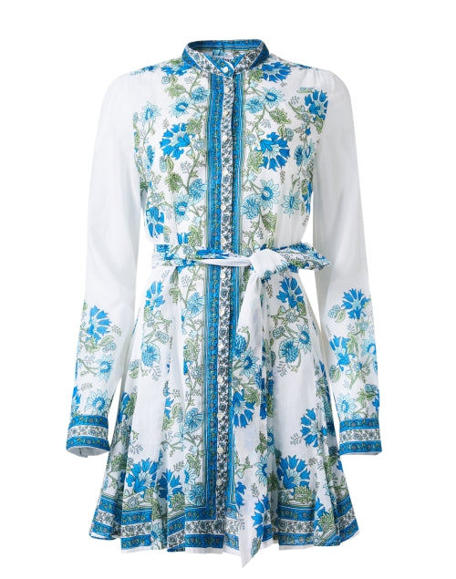 Stylish Blue and White Printed Cotton Godet Dress for Women