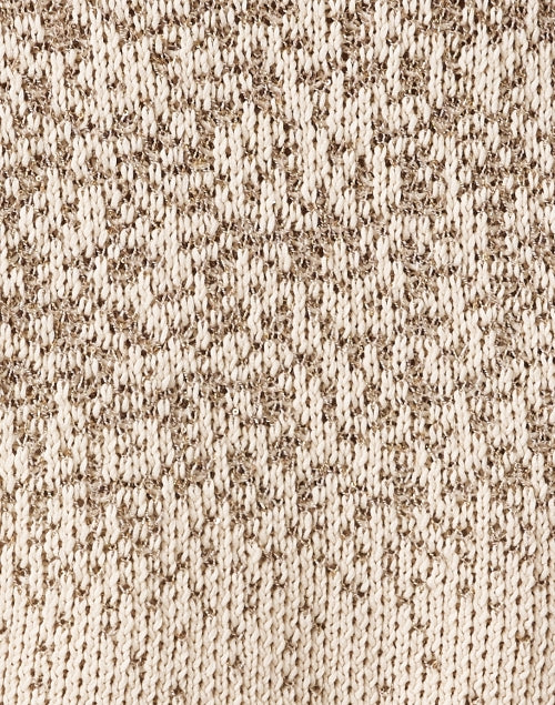 Beige Letter-Designed Lurex Sequin Short-Sleeve Knit Sweater
