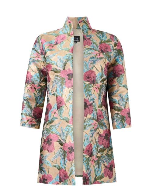 Elegant Rita Gold Floral Jacquard Longline Jacket for Special Occasions
