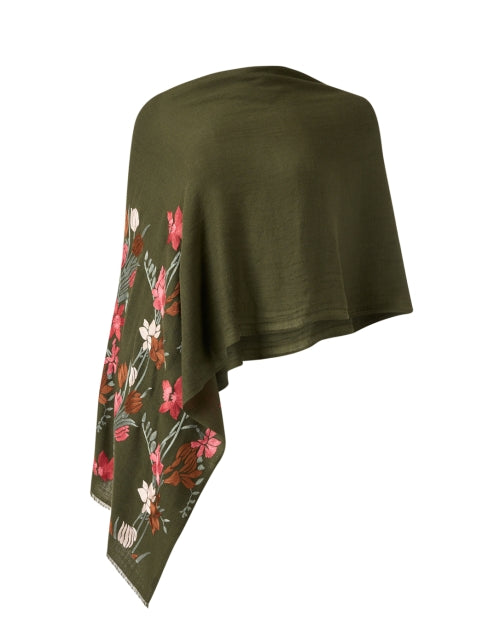 Stylish Olive Green Wool Floral Embroidered Scarf for Women