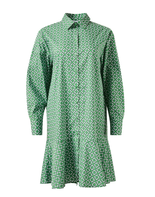 Adeline Women's Green Printed Stretch Cotton Mini Shirt Dress