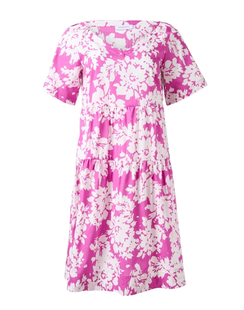 Stylish Relaxed-Fit Purple and White Floral Cotton Tiered Dress