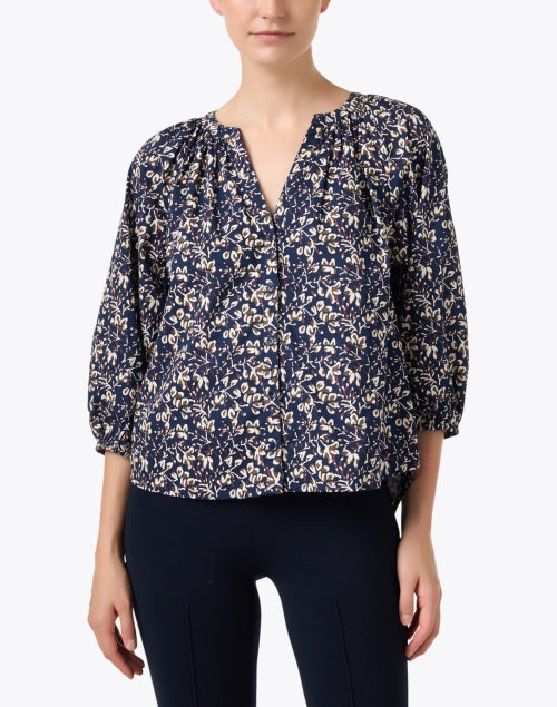 Mitte Navy-Printed Lightweight Cotton Women's Top for Effortless Style