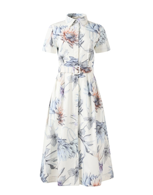 Elegant Ivory-colored Dahlia Patterned Women's Shirt Dress