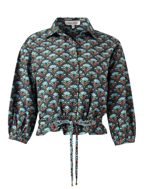 Stylish Hutton Cotton Top with Multi - Print and Elbow - Length Balloon Sleeves