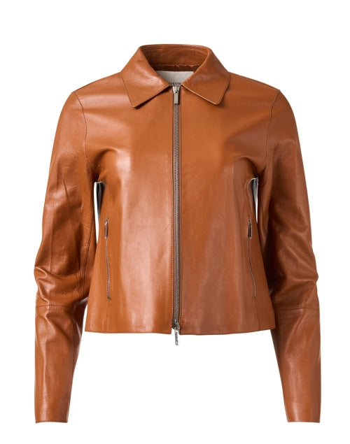 Stylish Copper Brown Lambskin Leather Zip-Up Jacket for Fashionable Wardrobe