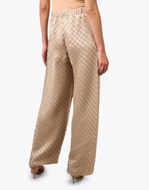 Luxurious Beige Diamond - Patterned Plisse Wide - Leg Pants