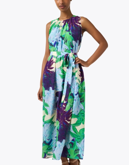 Stylish Silk Maxi Dress with Vibrant Floral Print