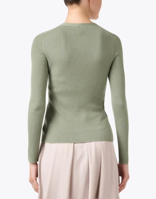 Stylish Sage Green Wool and Lurex Blend V - Neck Sweater for Fall