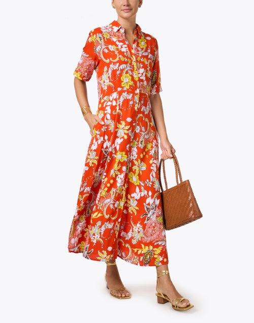 Chic Princess Orange Floral Print Maxi Shirt Dress