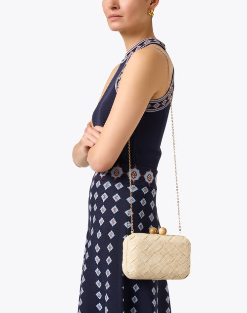 Stylish Hand - woven Island Clutch with Kiss - lock and Removable Gold Chain Strap