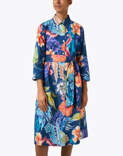 Tamron Women's Multi Floral Tropical Print Cotton Shirt Dress for a Sophisticated Look