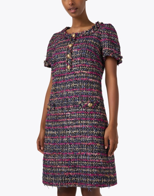 Chimen Elegant Multi - Tweed Women's Shift Dress with Gold Buttons