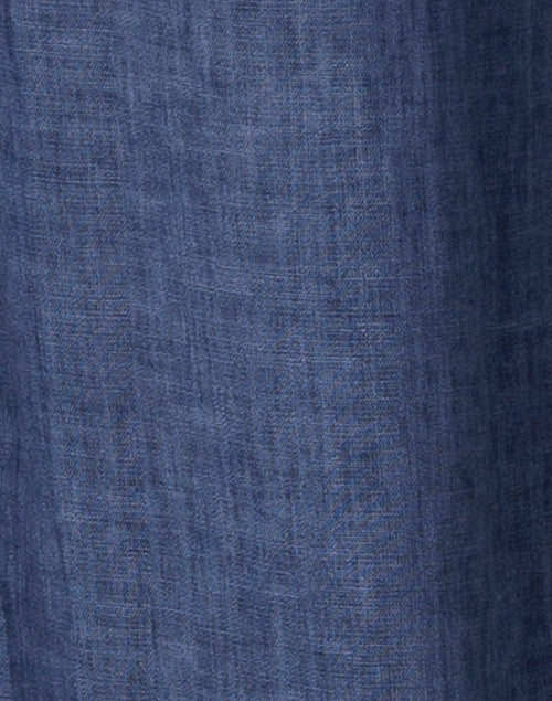 Comfortable Dark Blue Linen Wide-Leg Drawstring Casual Pants