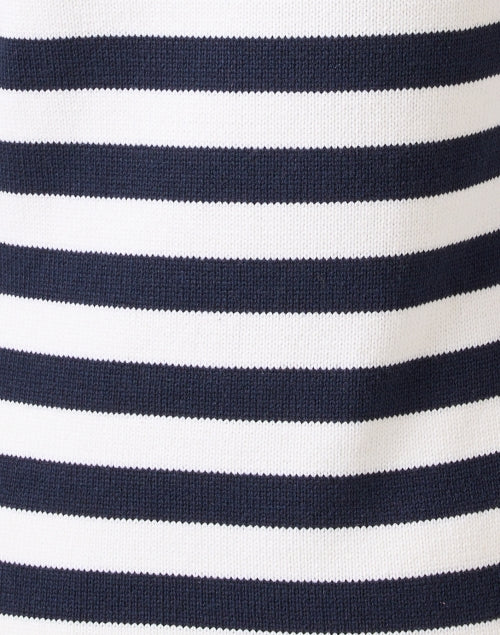 Comfortable Navy and White Striped Roll Neck Cotton Blend Sweater