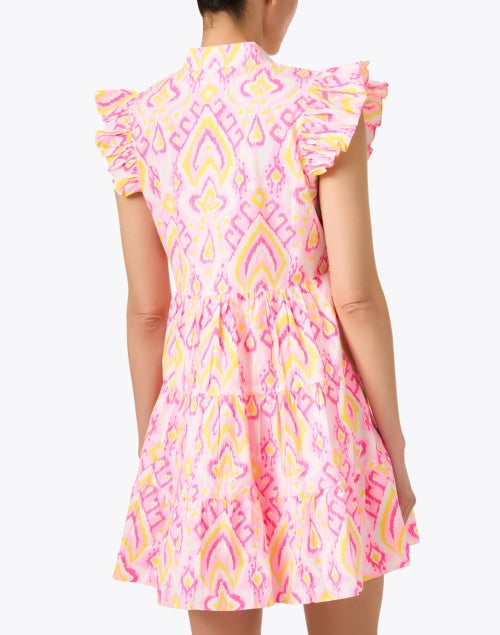 Sail to Sable's Pink Ikat Print Cotton Mini Tiered Dress with Flutter Sleeves
