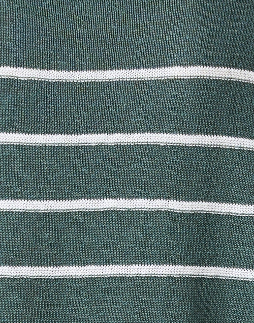 Lightweight Green and White Striped Knit Linen Sweater for Transitional Wardrobe