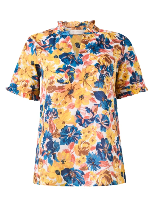 Banjanan Ebisu Women's Vibrant Multi - Floral Print Cotton Ruffle Top