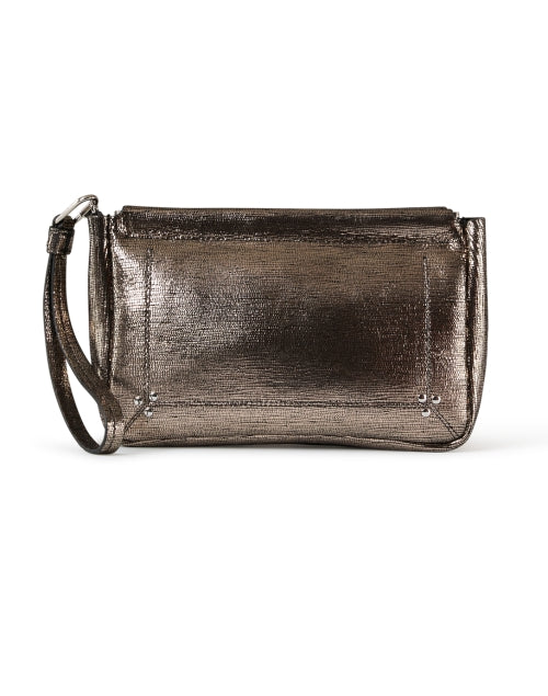 Elegant Champagne-Colored Metallic Evening Clutch Bag