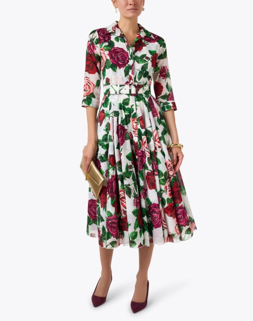 Elegant Aster-Printed White Cotton Shirt Dress for Women
