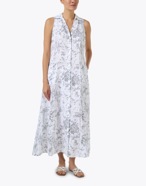 Stylish Black and White Patterned Women's Linen Summer Dress