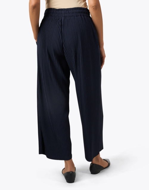 Navy Rolanda Wide Leg Pleated Pants with Smocked Elastic Waistband