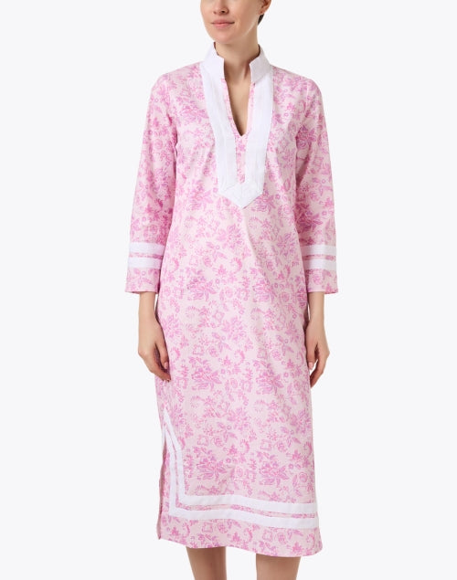 Stylish Pink Floral Print Stretch Cotton Women's Tunic Dress for New Season