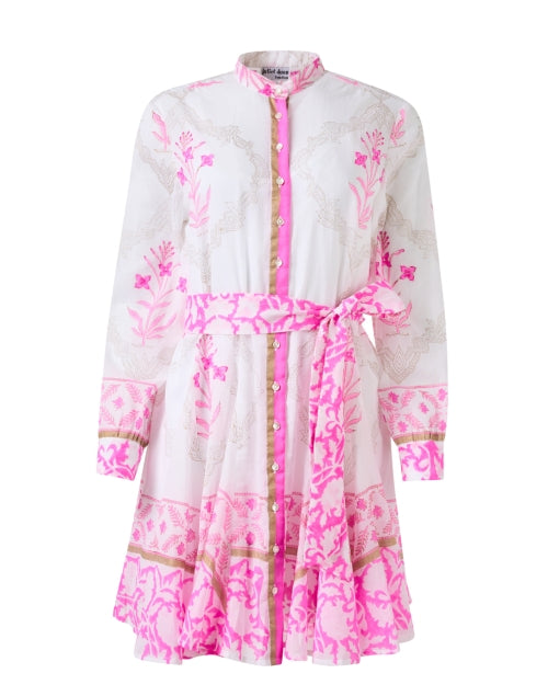 Stylish Godet Women's Day Dress with White and Pink Print