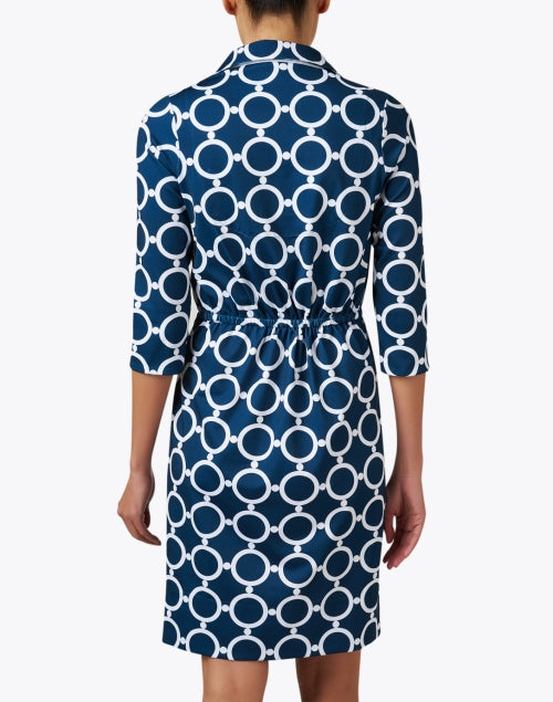 Stylish Navy and White Printed Twist Shirt Dress for Transitional Wardrobe