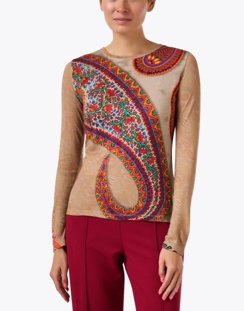 Stylish Brown Paisley Patterned Luxury Blend Sweater