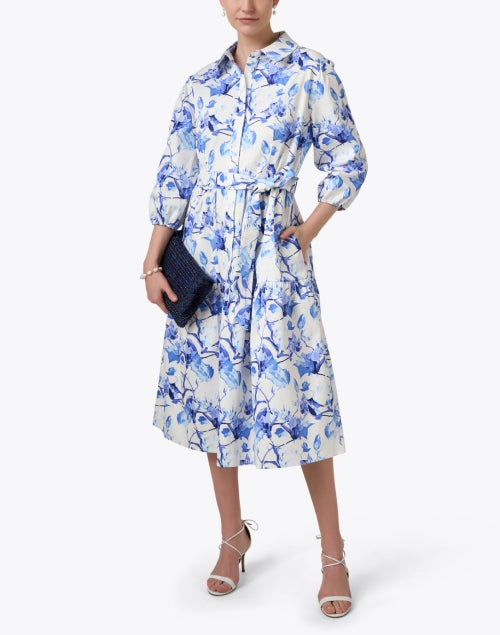 Stylish Cassie Blue Cotton Floral Print Ladies' Dress