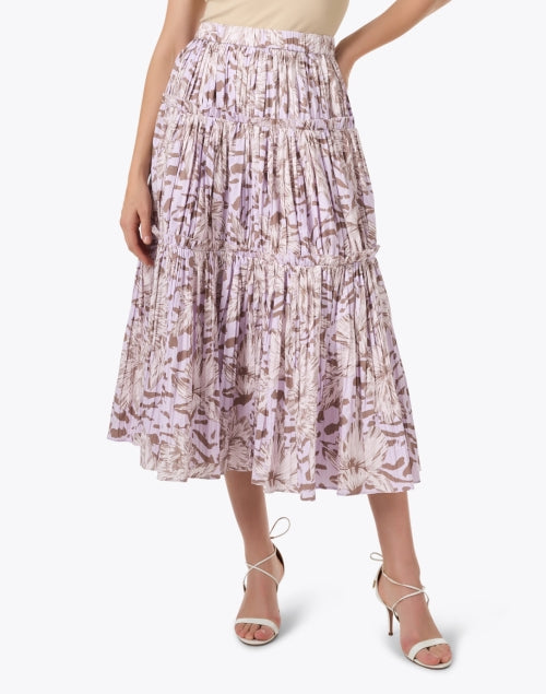 Quinn Lilac-Printed 100% Cotton Poplin Tiered Midi Skirt