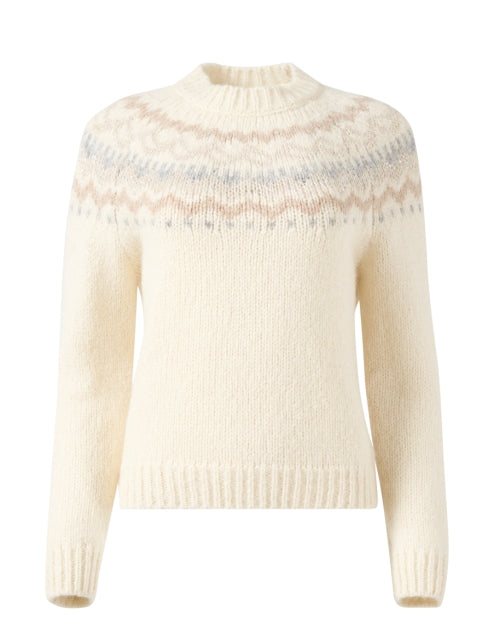 Beige Luxury Alpaca and Wool Blend Crew Neck Sweater