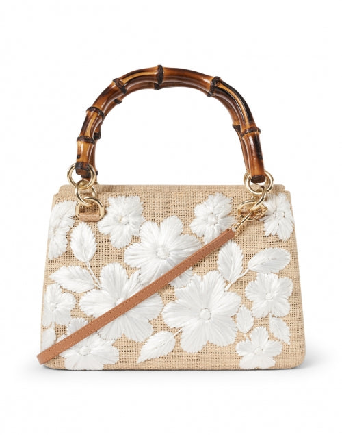Leona White Floral Embroidered Toast-style Straw Top Handle Handbag
