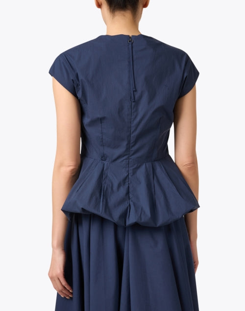 Navy Crisp Cotton Poplin Peplum Top with Bubble Ruffle Hem