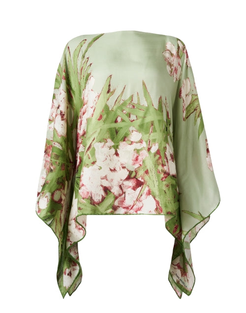 Exquisite Italian Green Floral Print Cashmere Silk Poncho