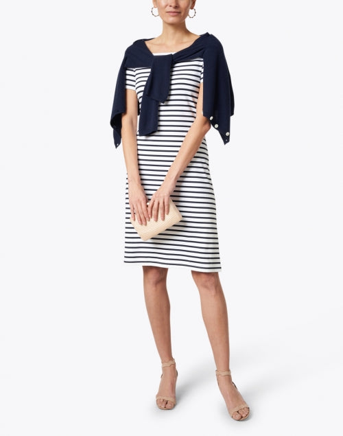 Navy Cesaria Merino Wool and Cashmere Blend Semi - Relaxed Cardigan