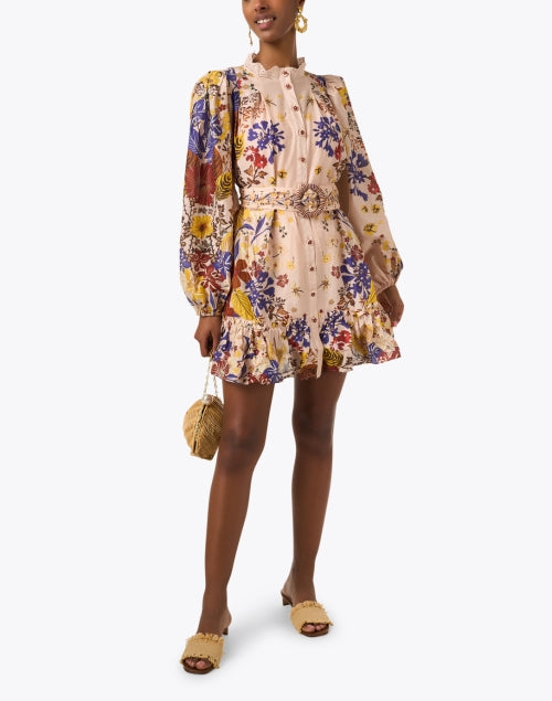Stylish Pink Dress with Multi - Floral Print and Feminine Details