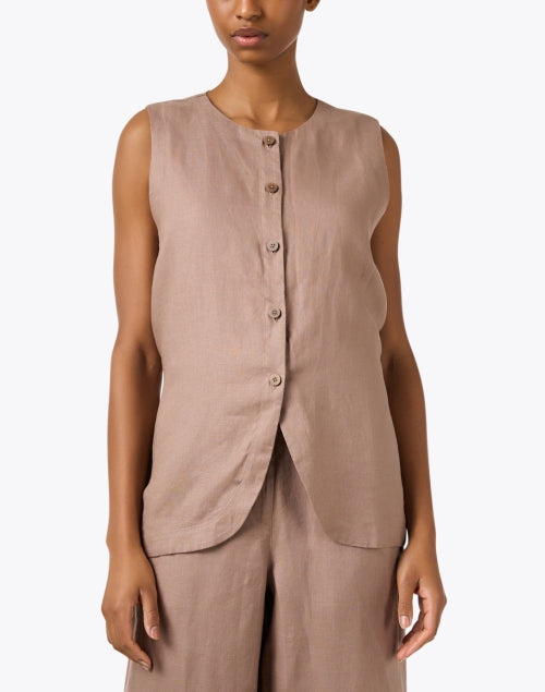 Stylish Taupe 100% Linen Tie-Back Vest Top for a Custom Fit