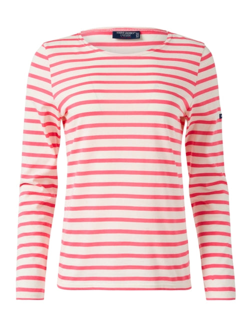 Luxurious Airy Cotton Top with Coral and Ecru Stripes