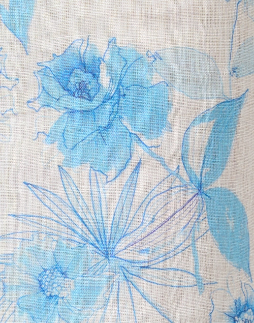 Stylish Blue and White Floral Print Wide-Leg Lightweight Linen Pants