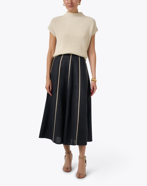 Beige Cotton Blend Cap Sleeve Mock Neck Sleeveless Sweater for Layering