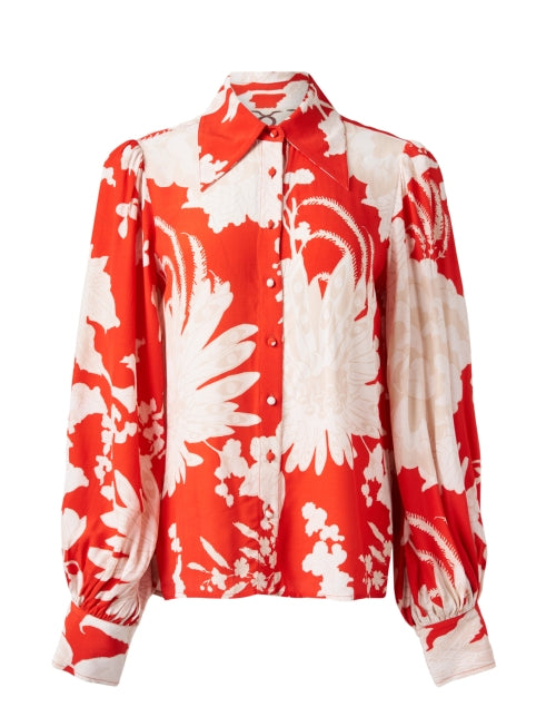 Stylish Londyn Red Floral Oversized Blouse with Balloon Sleeves