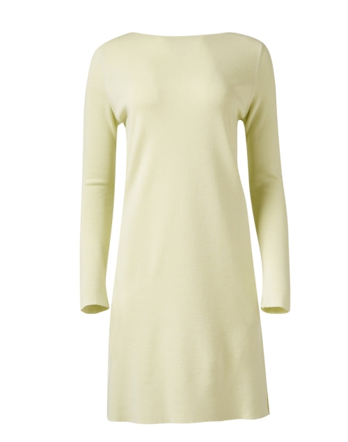 Chic 100% Merino Wool Mint Shift Dress with White Contrast Stitching