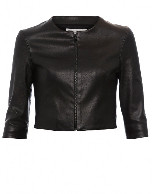 Stylish Black Stretchable Leather Cropped Fashion Jacket for Women's Wardrobe