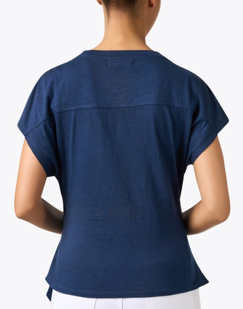 Navy Blue 100% Cotton Self - Tie Waist Nina Top for Effortless Style
