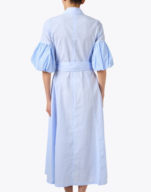 Elegant Blue and White Striped Women's Shirt Midi Dress