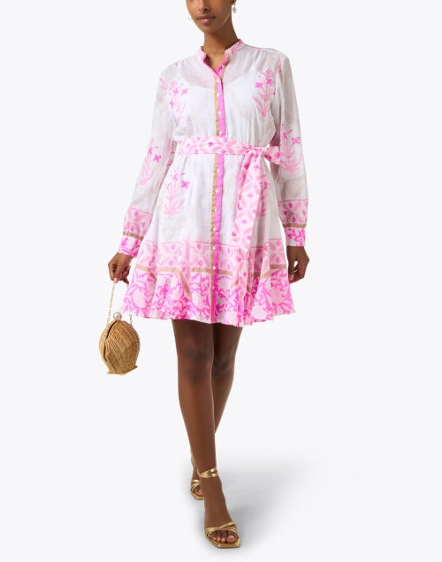 Stylish Godet Women's Day Dress with White and Pink Print