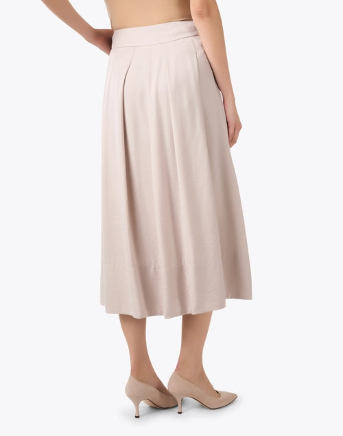 Stylish Beige Twill Midi Skirt with Elastic Waist and Soft Pleats