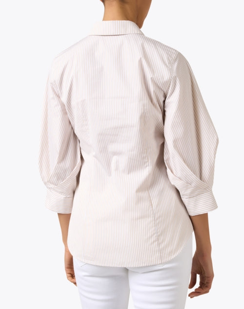 Beige Striped Women's Cotton Casual Blouse